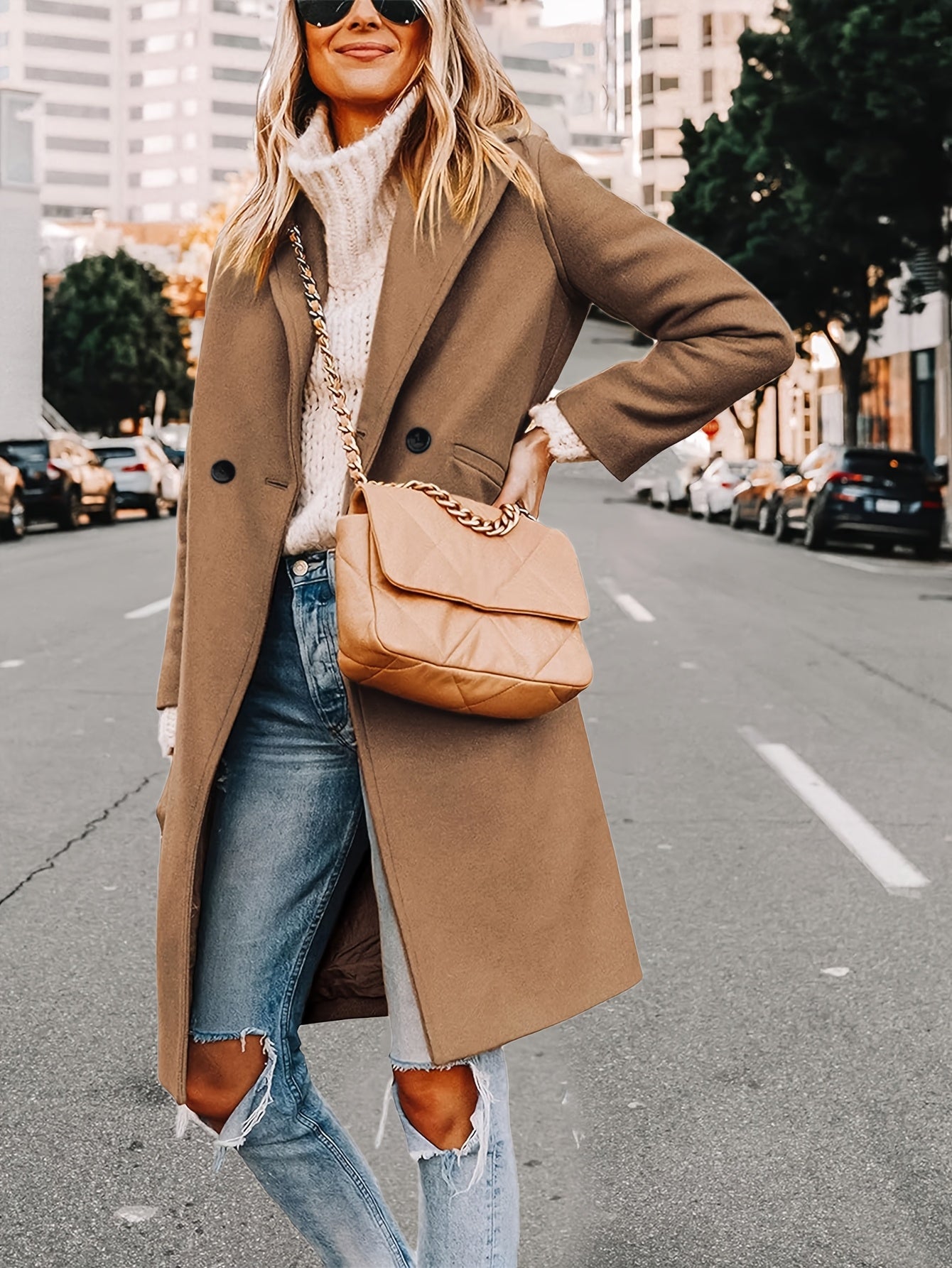 10%Wool Double Breasted Blend Mid Long Peacoat