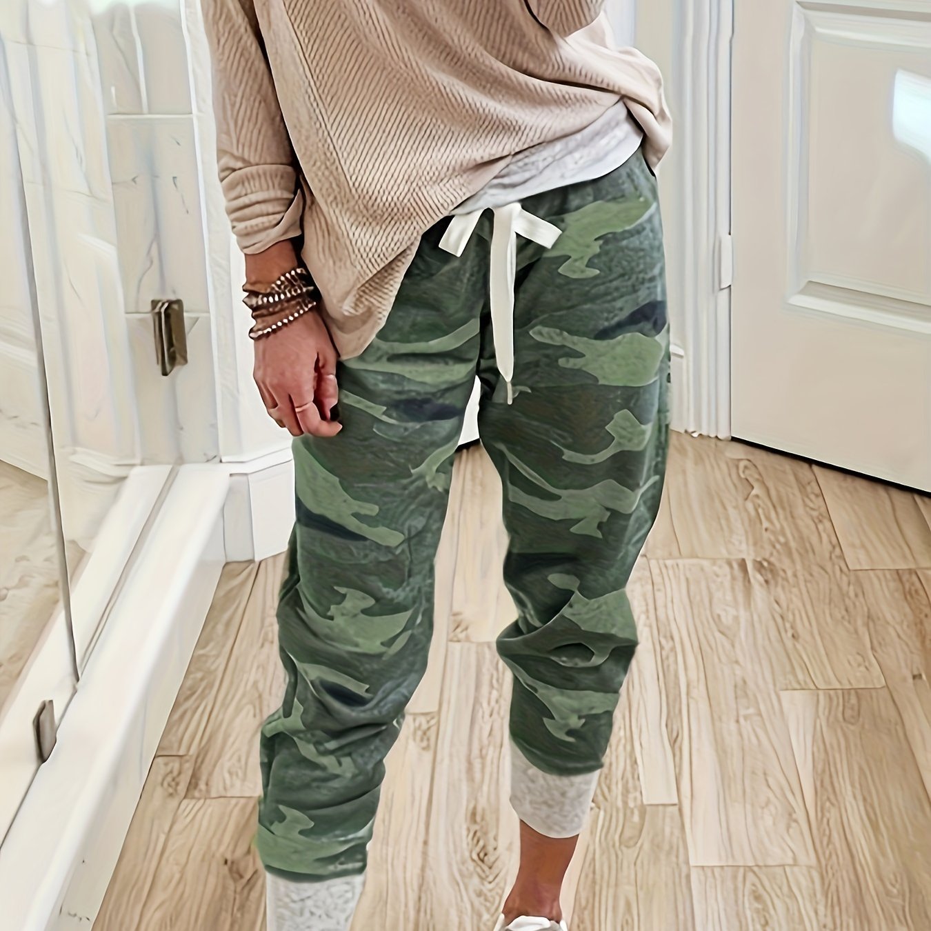 Camouflage Print Drawstring Waist Pants