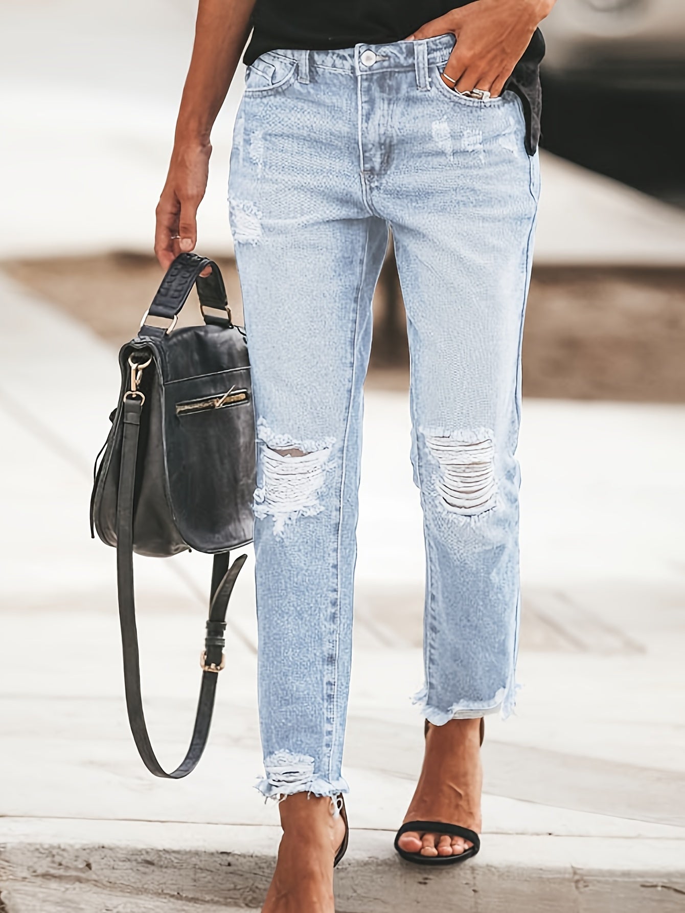 Boyfriend Stretchy Ripped Distressed Denim Pants