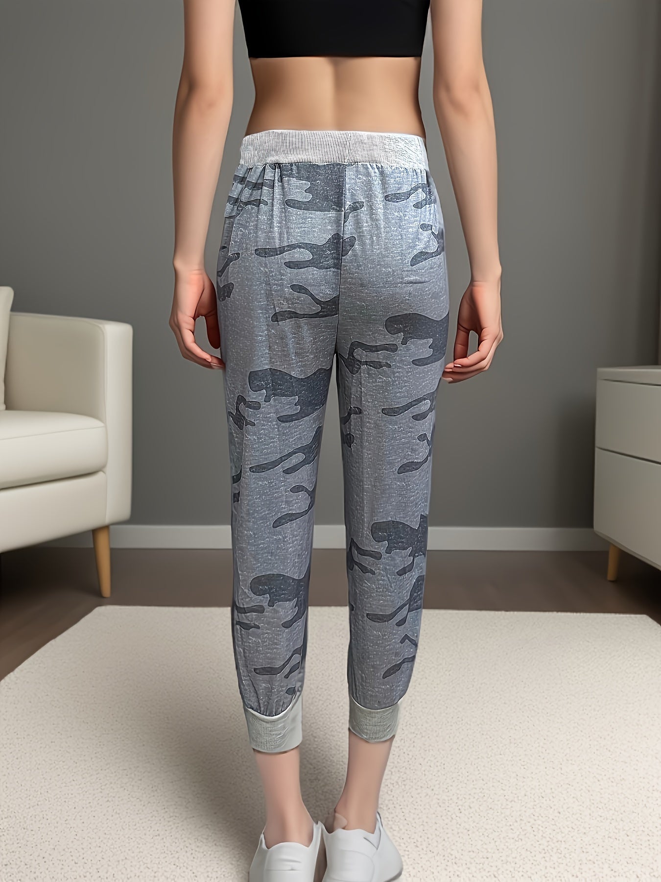 Camouflage Print Drawstring Waist Pants