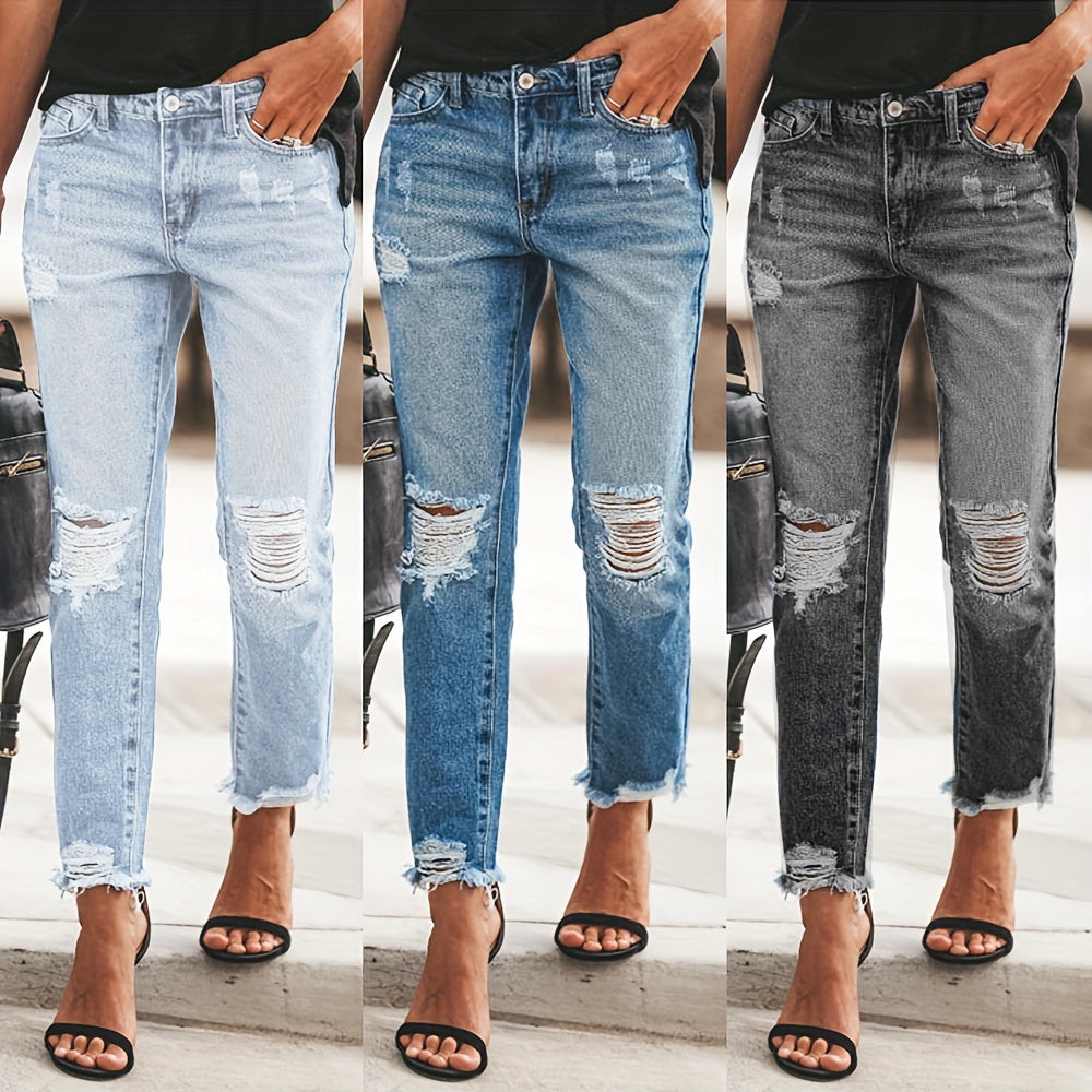 Boyfriend Stretchy Ripped Distressed Denim Pants