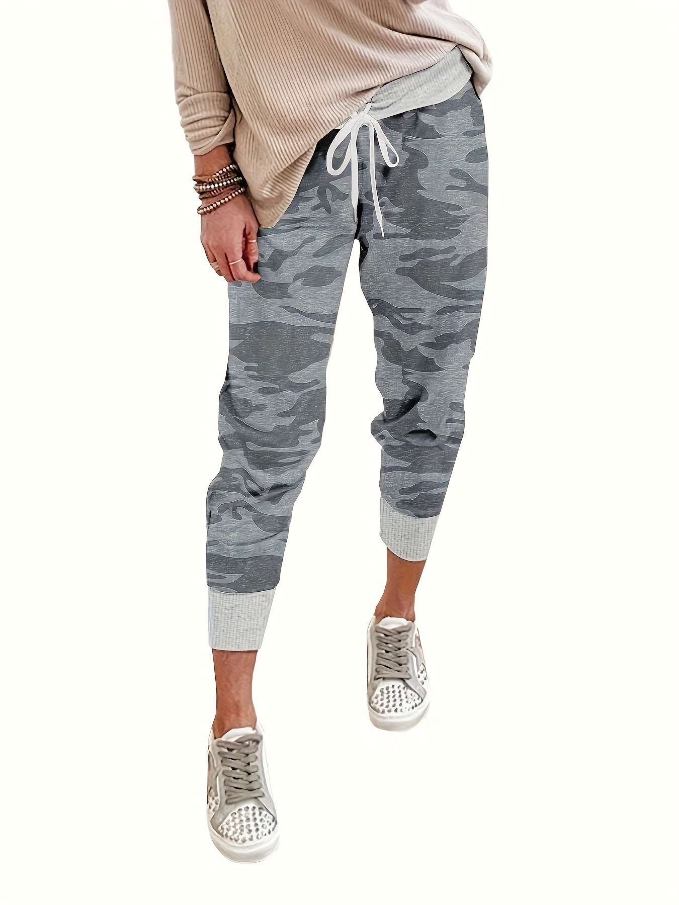 Camouflage Print Drawstring Waist Pants