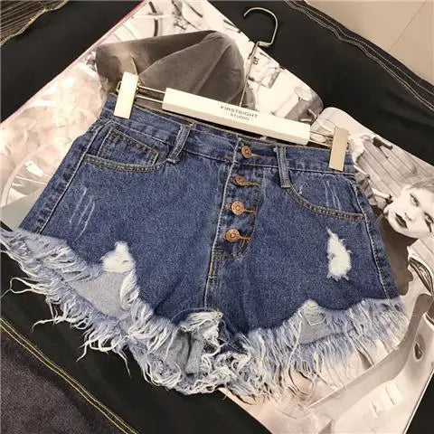 High Waist Tassel Broken Denim Shorts