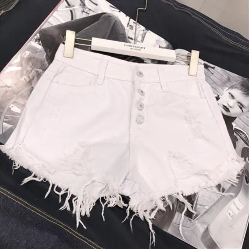 High Waist Tassel Broken Denim Shorts