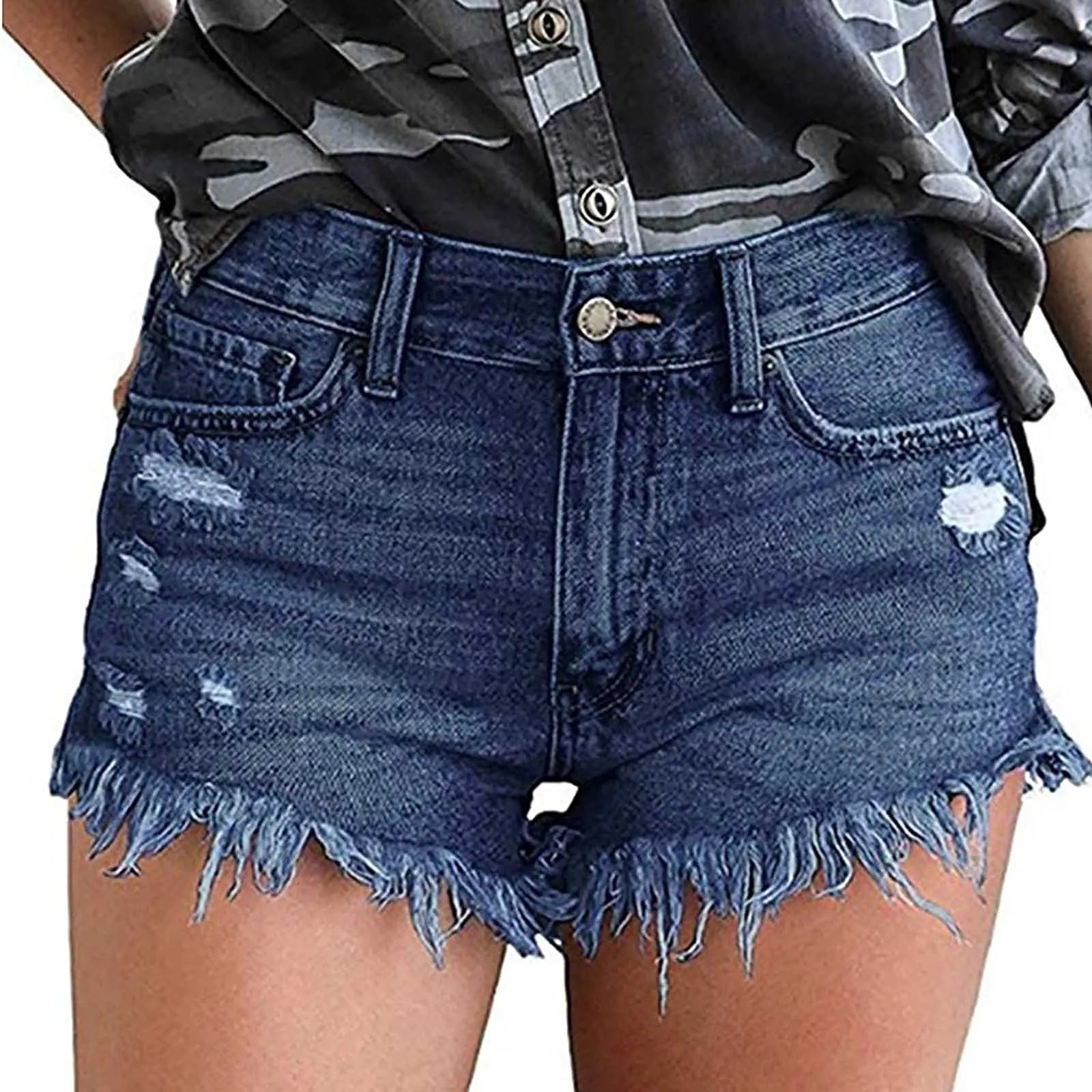 High Waisted Denim Shorts Ripped Hemv