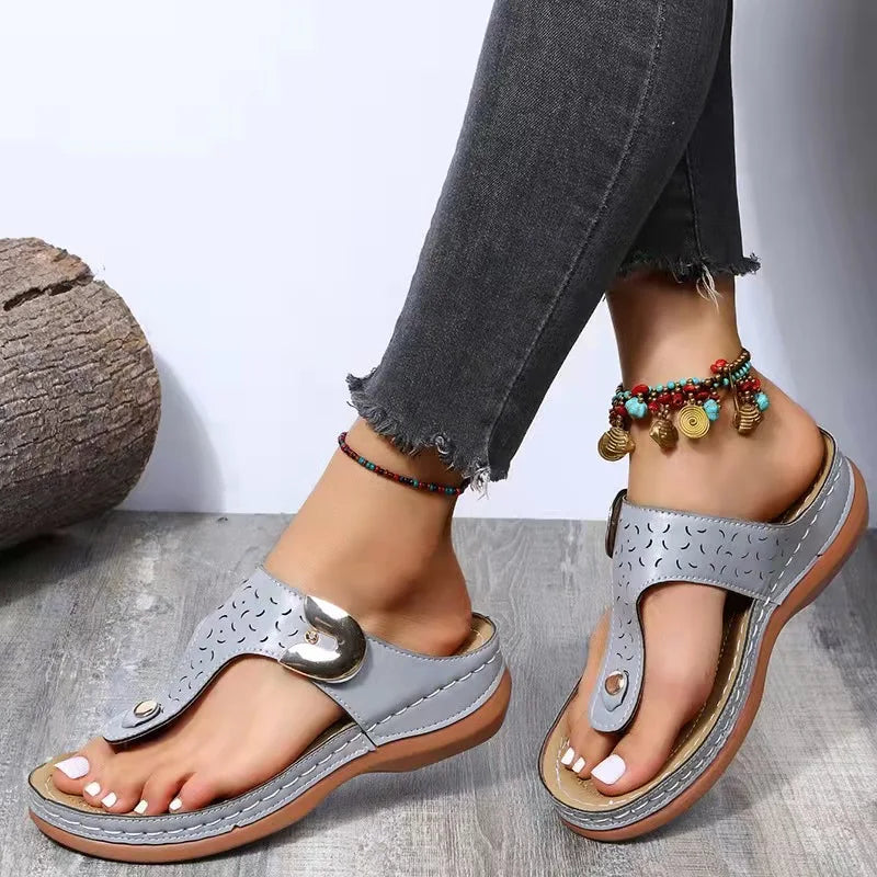 Roman-style wedged sandals