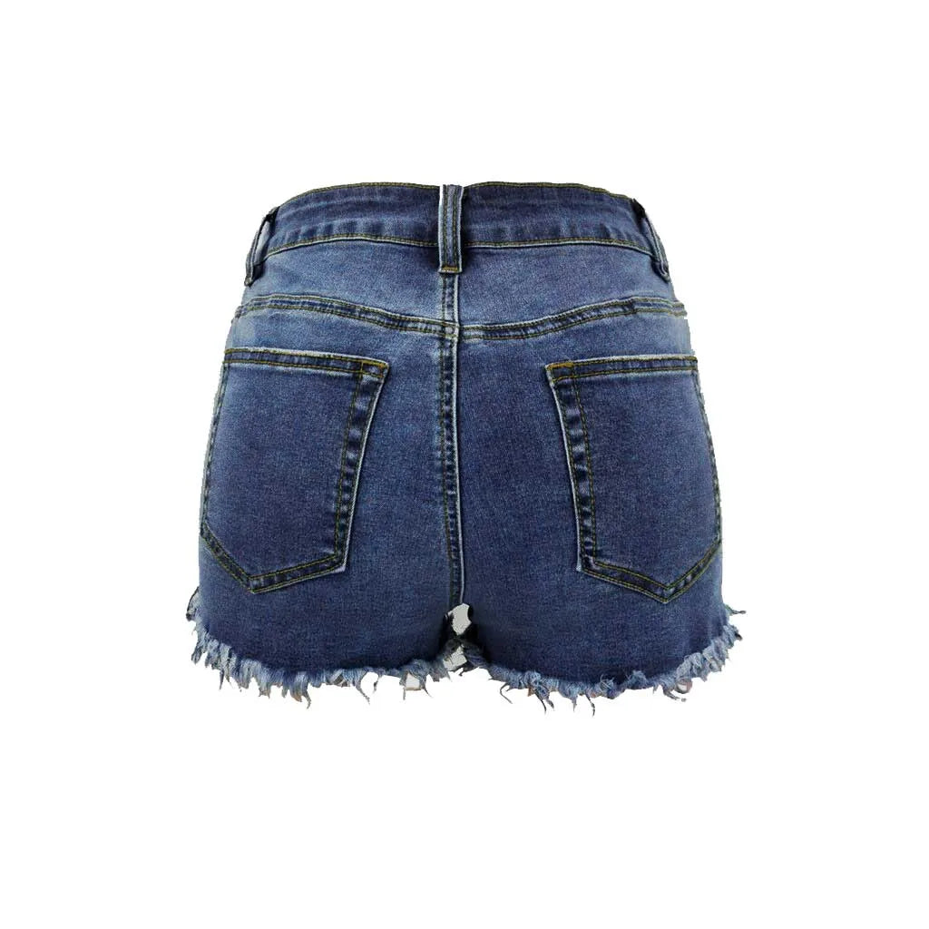 High Waisted Denim Shorts Ripped Hem