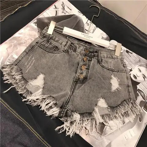 High Waist Tassel Broken Denim Shorts