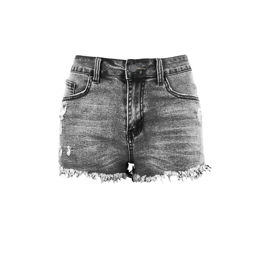 High Waisted Denim Shorts Ripped Hemv