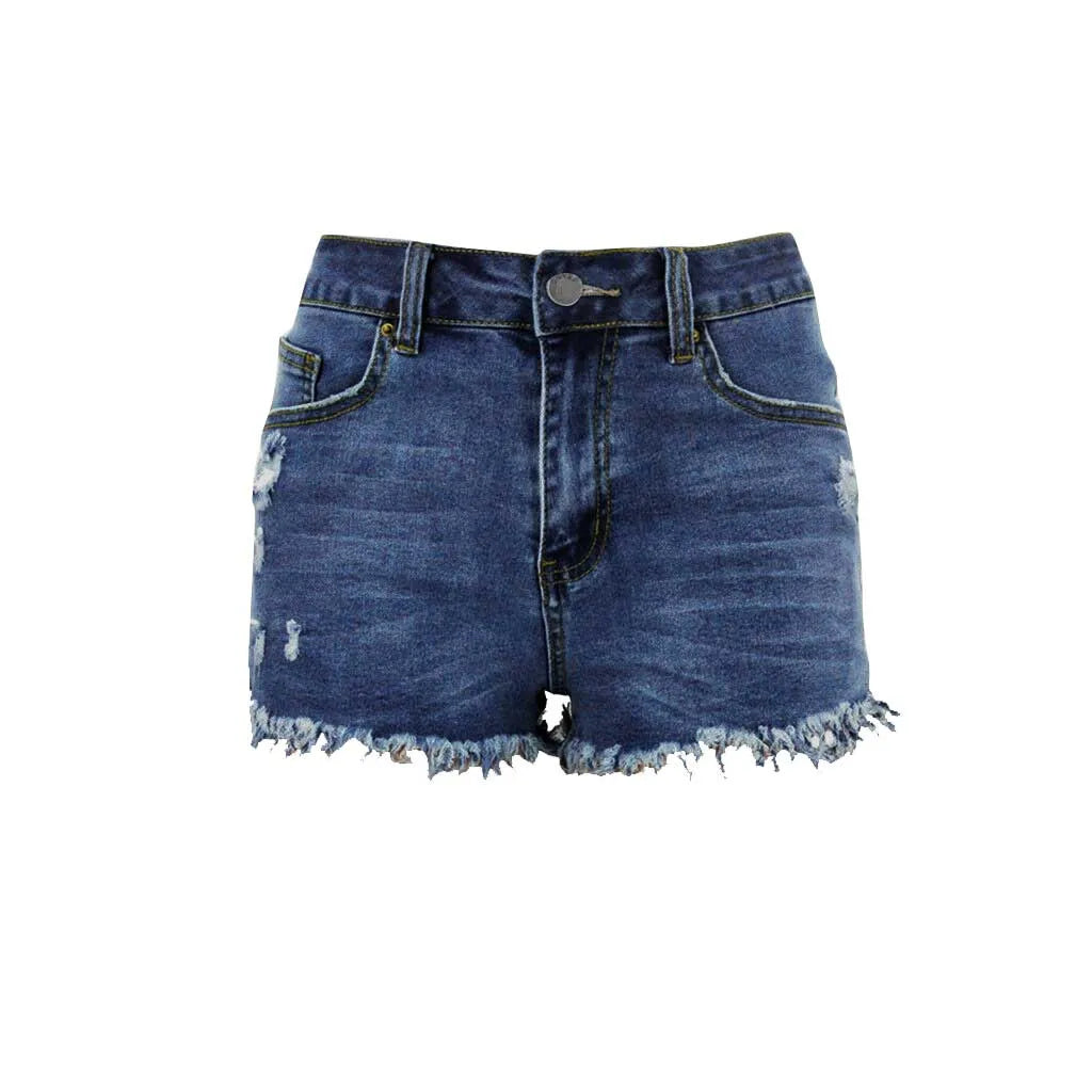 High Waisted Denim Shorts Ripped Hem