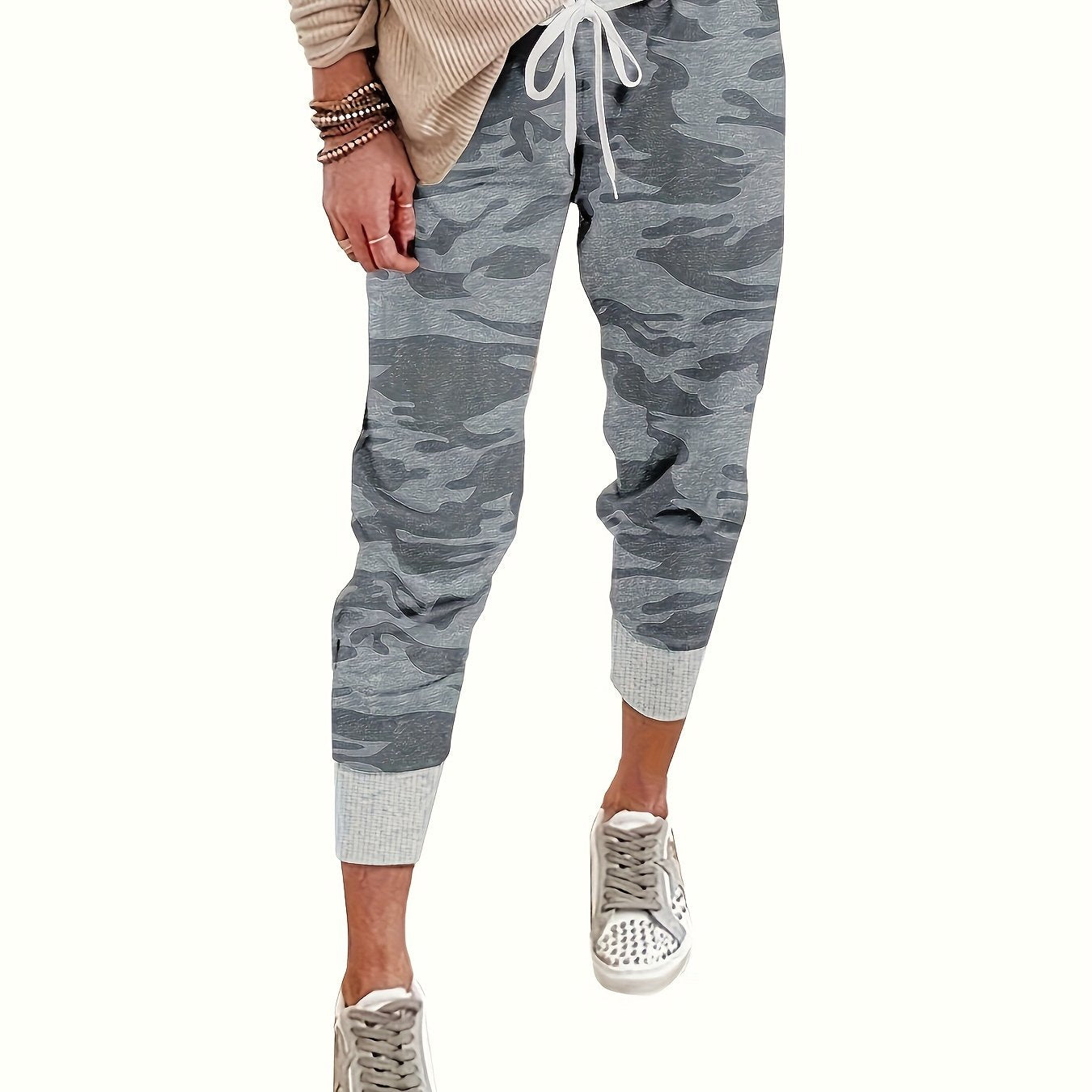 Camouflage Print Drawstring Waist Pants